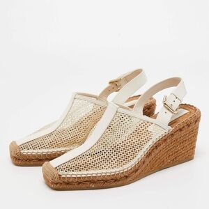 Jimmy Choo Wedge Espadrille Sandals Size 8.5 Cream White Like New Worn Once